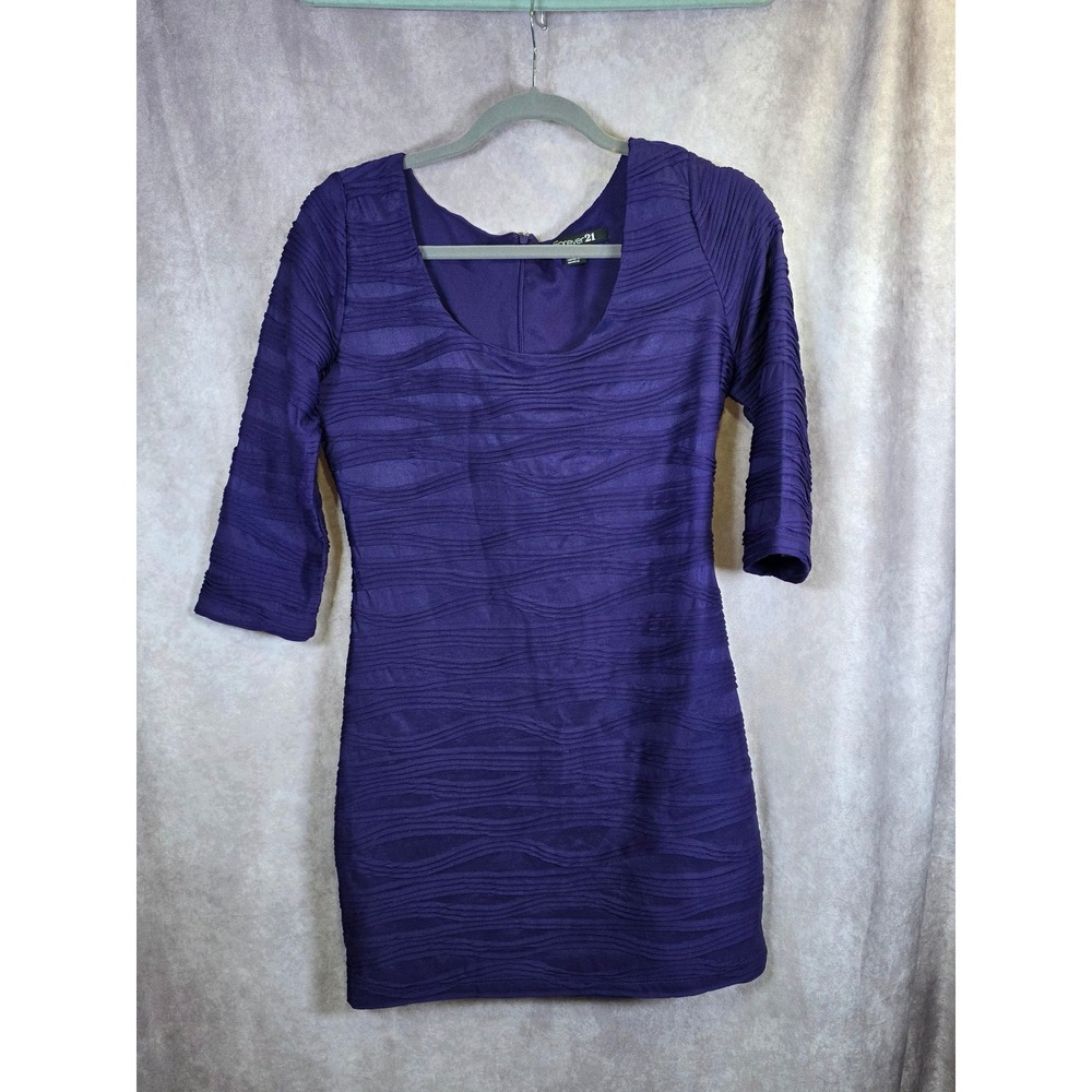 Forever 21 Purple Dress Textured Wavy Bodycon 3/4 Sleeve Party Cocktail